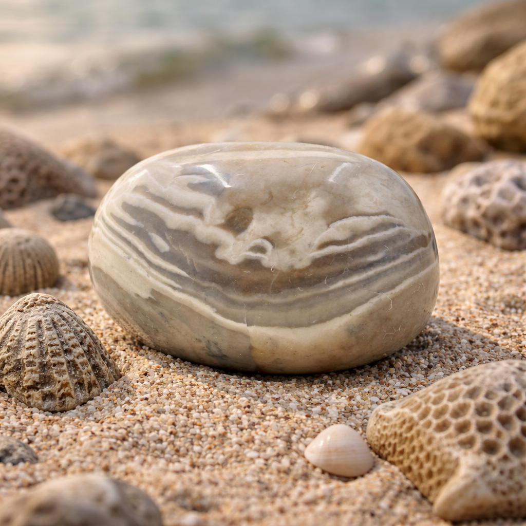 Polished Banded Chert Stone - Mocha and White