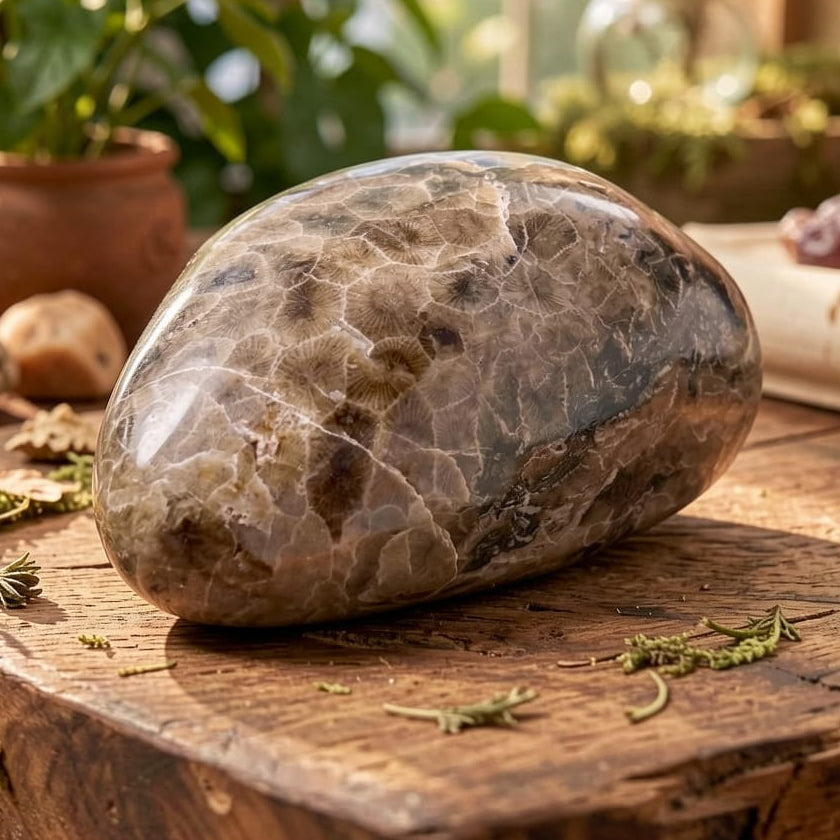 Polished Michigan Petoskey Stone with Crinoid and Cladapora inclusions